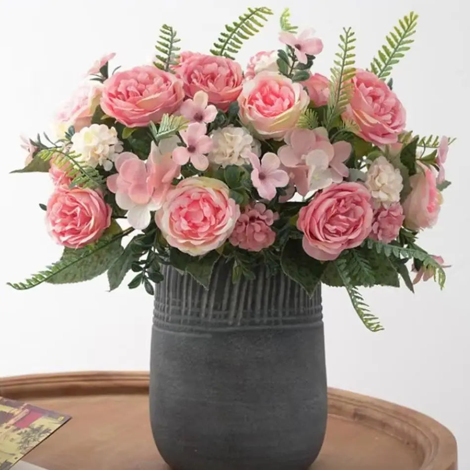 Silk Peony Hydrangea Artificial Bouquet – Wedding & Home Decor Artificial Flower Bouquet Axl