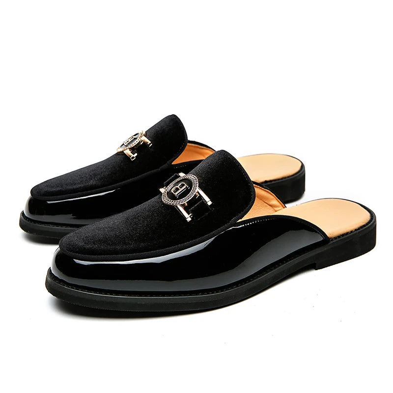 Men's Suede Patchwork Loafers – Metal Buckle Slip-On Moccasins Men's Loafers Axl