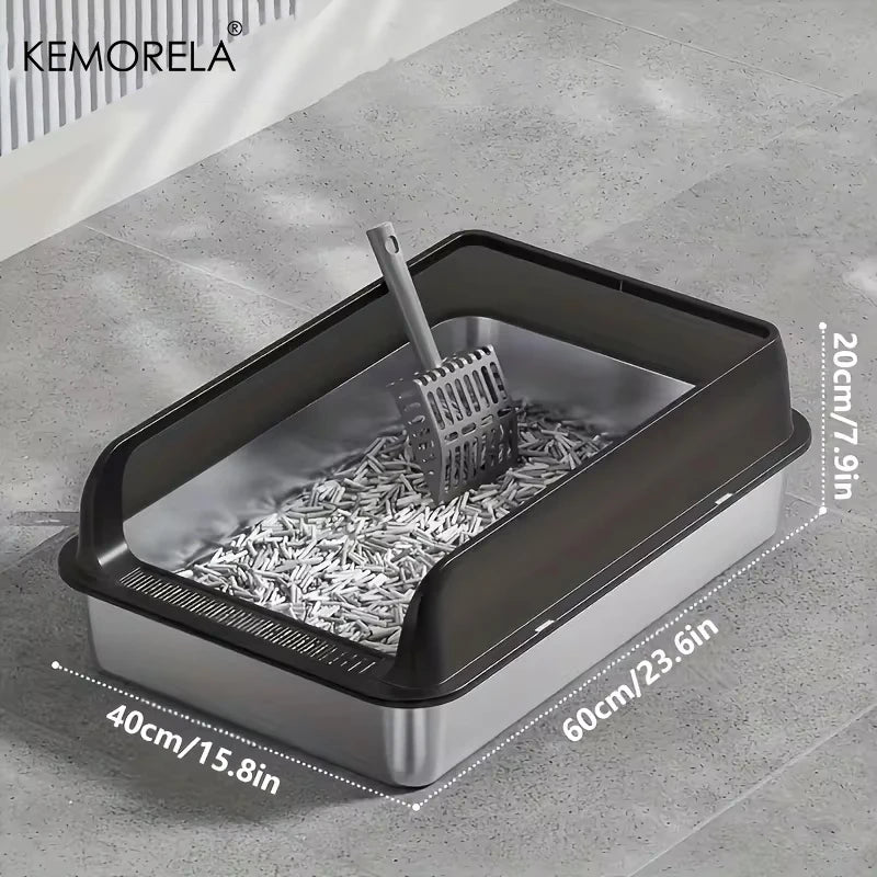 KEMORELA XL Stainless Steel Cat Litter Box with Lid & Scoop Cat Litter Box Axl Matte Black XL S
