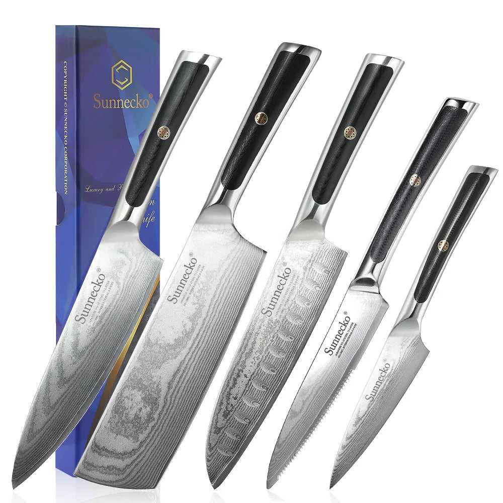 Sunnecko Damascus Steel Chef's Knife Set – VG-10 Japanese Knives Damascus Kitchen Knife Set Axl 5PCS Set China Mainland