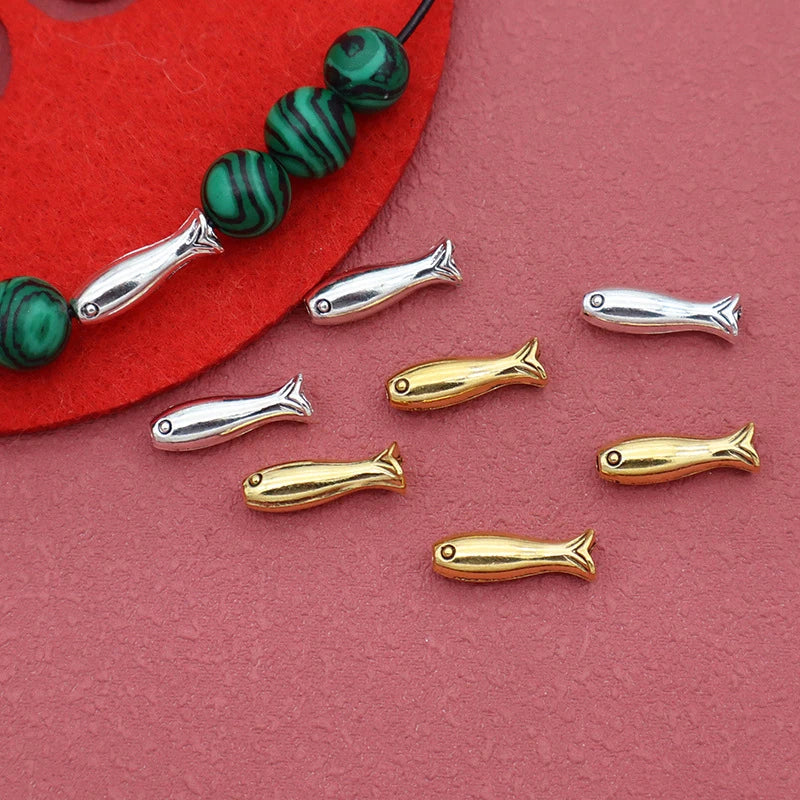 10Pcs Gold Fish Spacer Beads – Stainless Steel DIY Charms Jewelry Spacer Beads Axl
