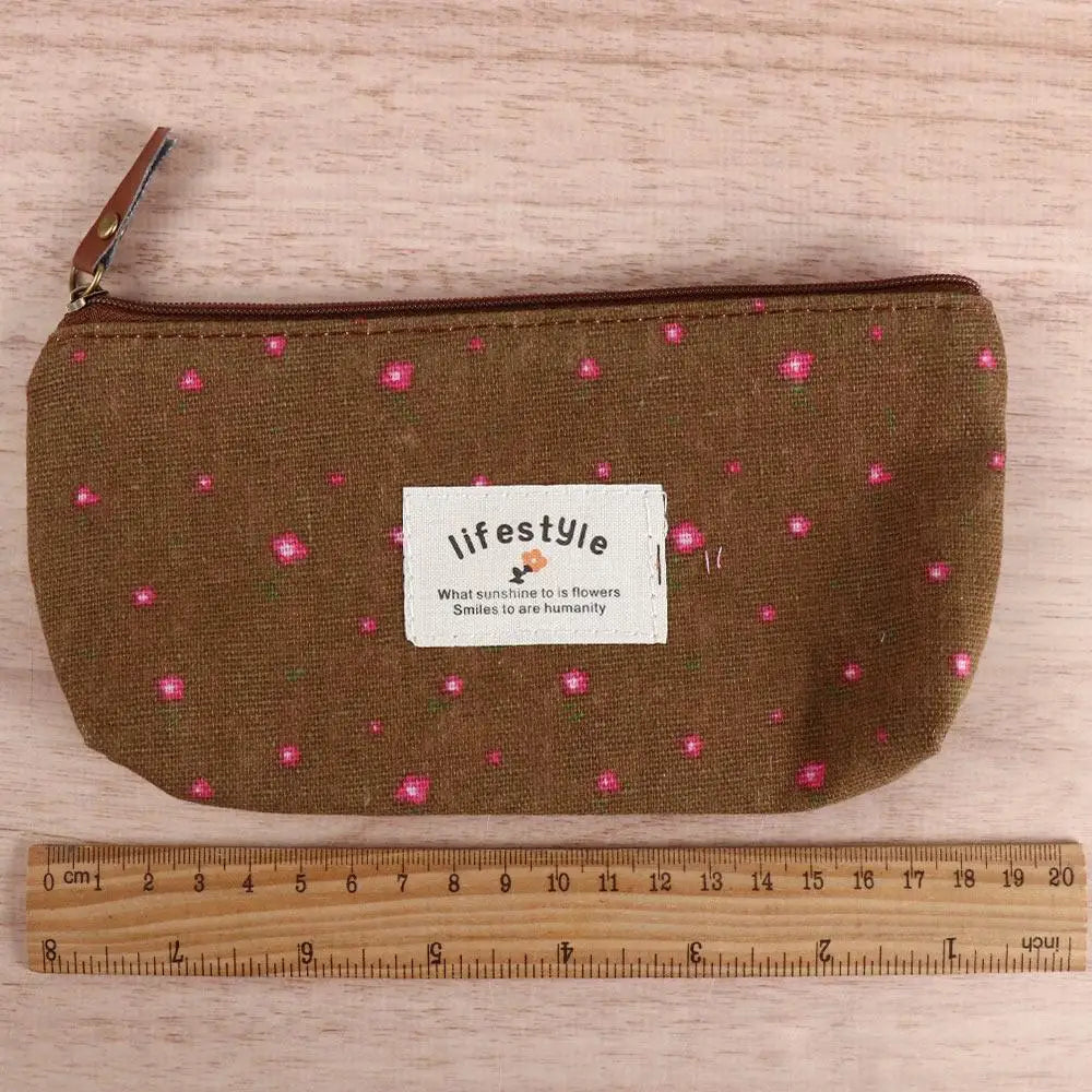 Floral Canvas Pencil Case Zipper Pouch – School & Office Pencil Case Pouch Axl