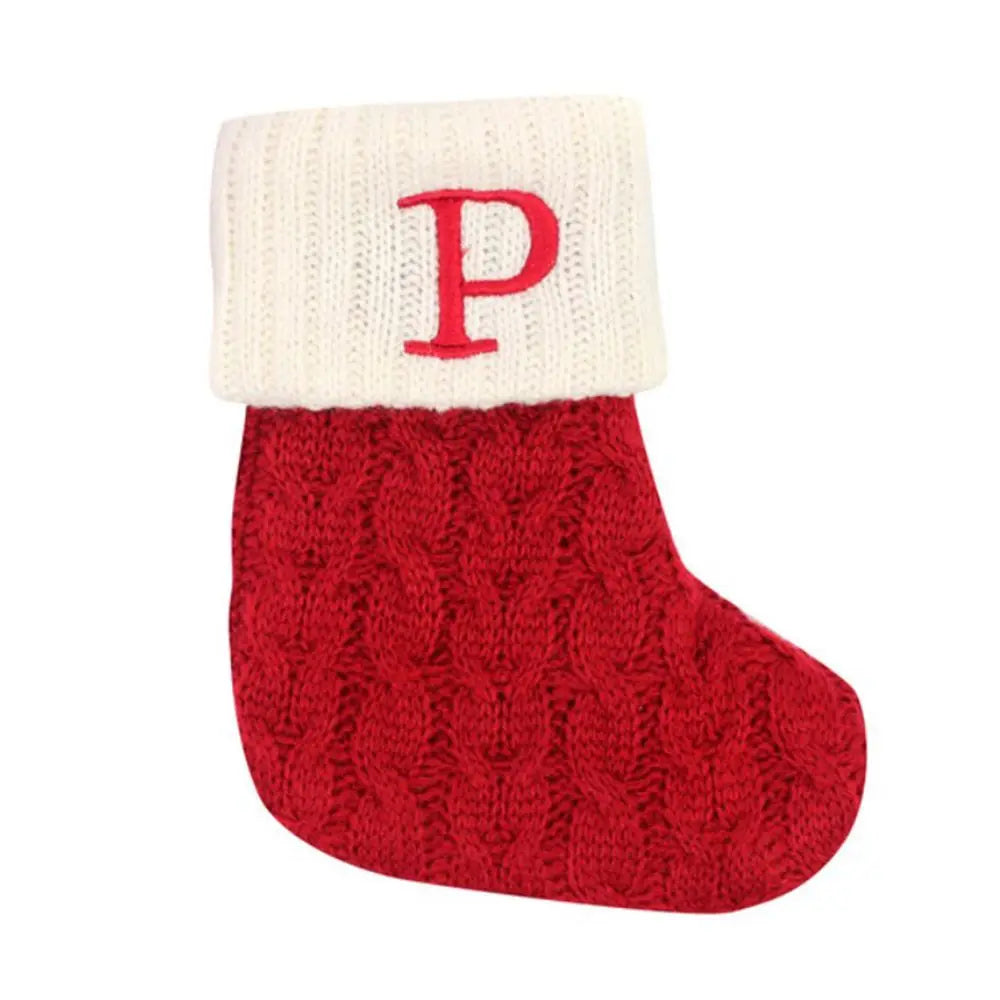 Knitted Christmas Stocking – Alphabet Letter Xmas Décor Gift Christmas Stocking Axl P