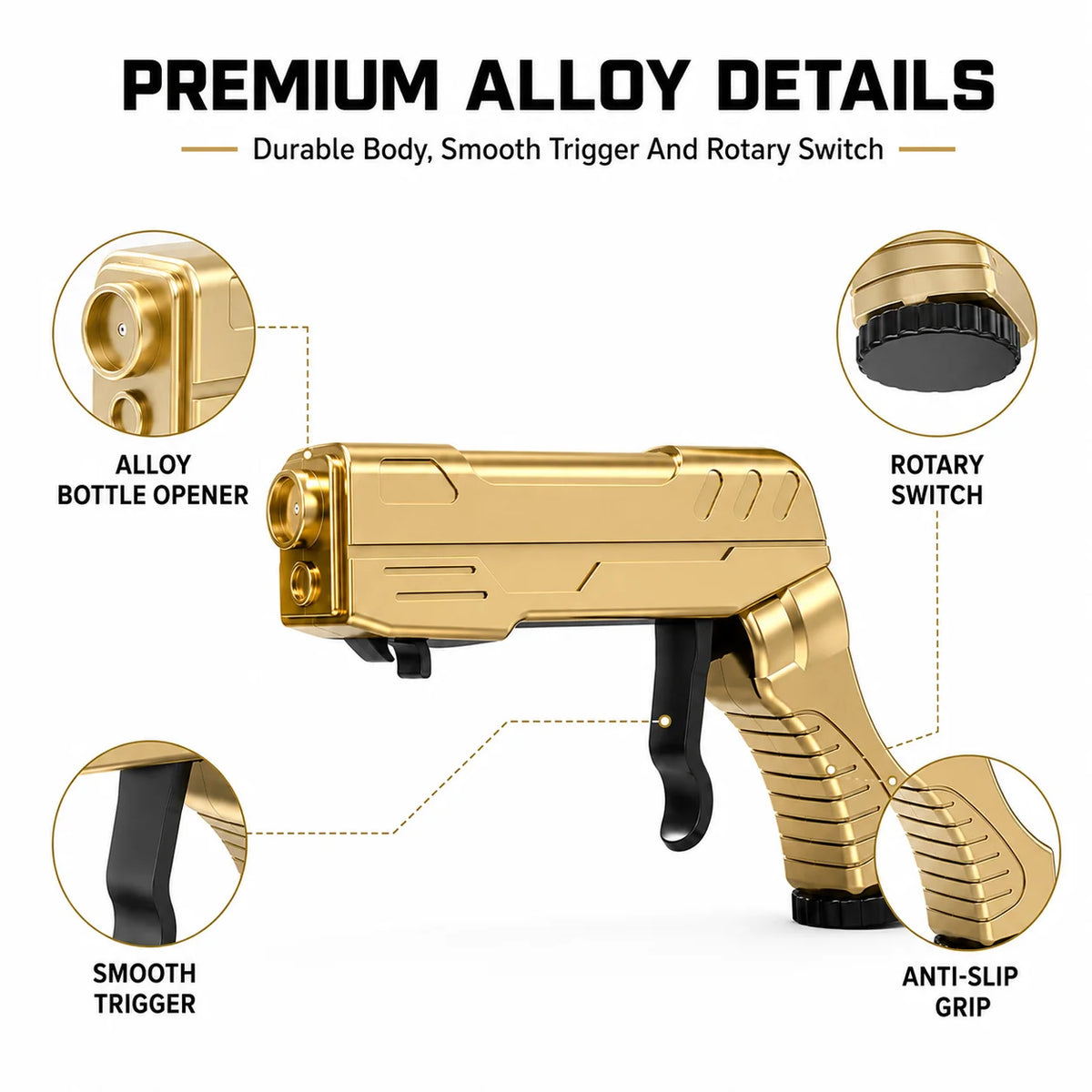 Champagne Gun Shooter – 3-in-1 Bubbly Blaster & Wine Stopper Party Bar Tool Axl