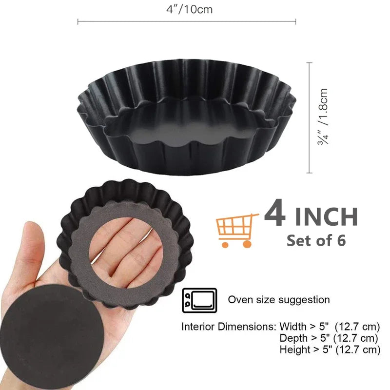 6-Pc Non-Stick Tart & Quiche Pan Set | 4" Carbon Steel Molds Tart & Quiche Pans Axl 6pcs-Round