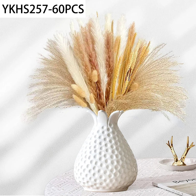 Natural Dried Pampas Grass & Bunny Tails Boho Bouquet Dried Flower Bouquet Axl 60PCS