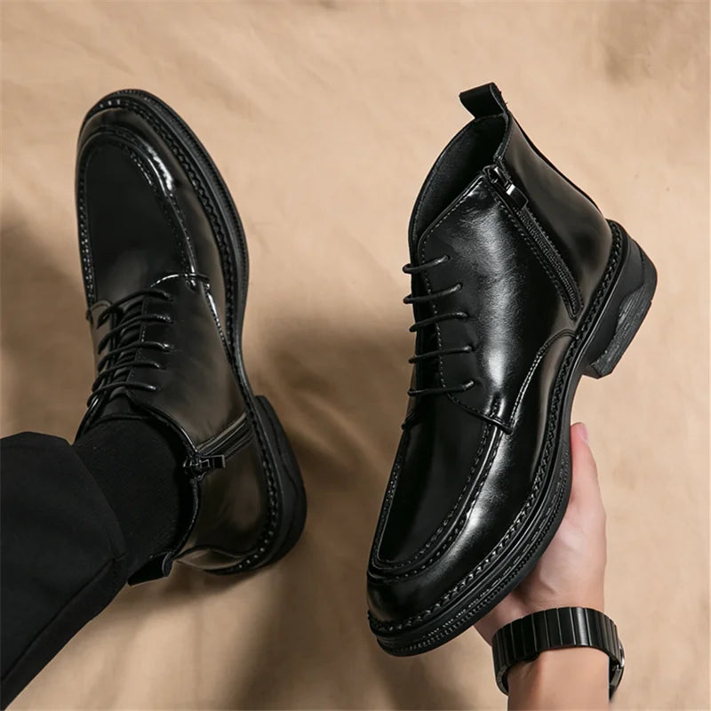 Men's British High-Top Pointed Toe Patent Leather Ankle Boots Men's Ankle Boots Axl