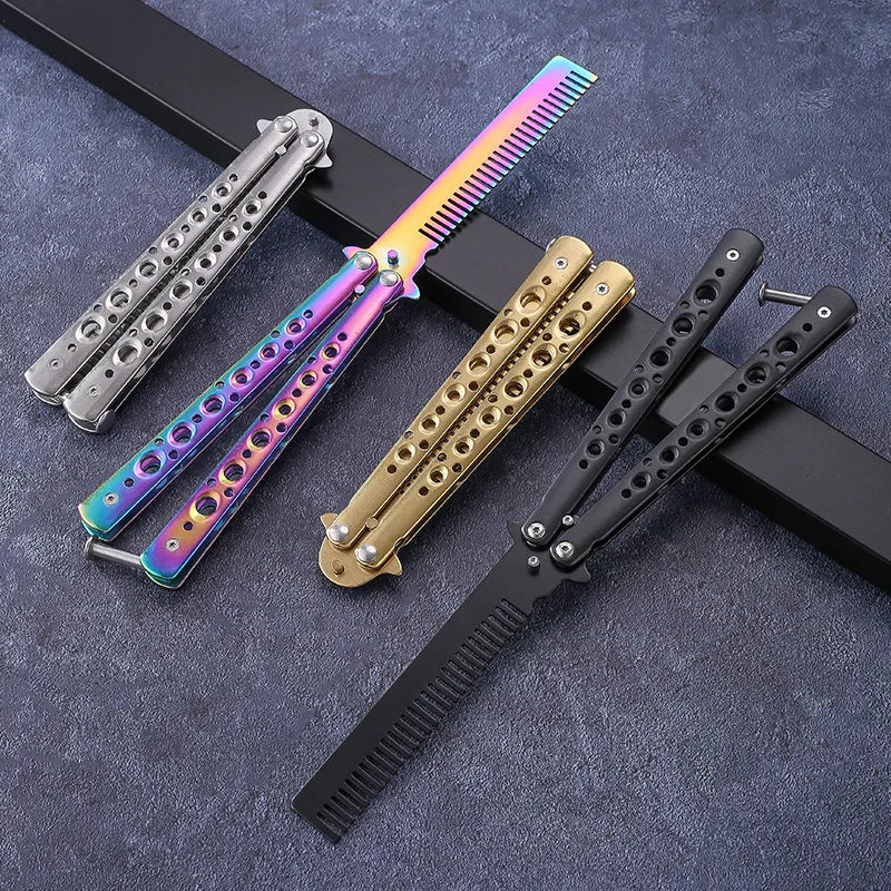 Folding Butterfly Comb – Stainless Steel Beard & Hair Styling Folding Butterfly Comb Axl