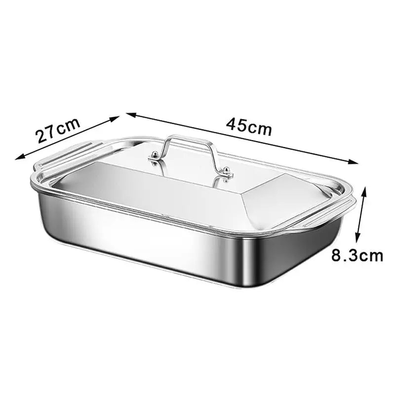 Stainless Steel Deep Dish Baking Pan with Lid | Oven Safe Baking Pan Axl XL With lid