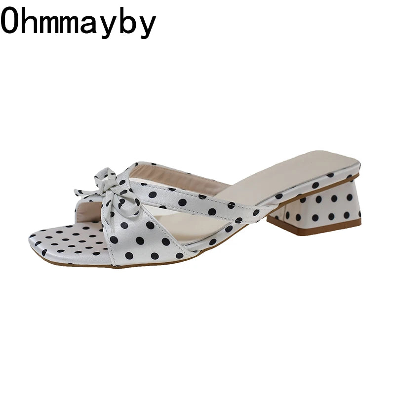 Women's Butterfly-Knot Square Heel Mule Slides | Summer Sandals Mule Slide Sandals Axl