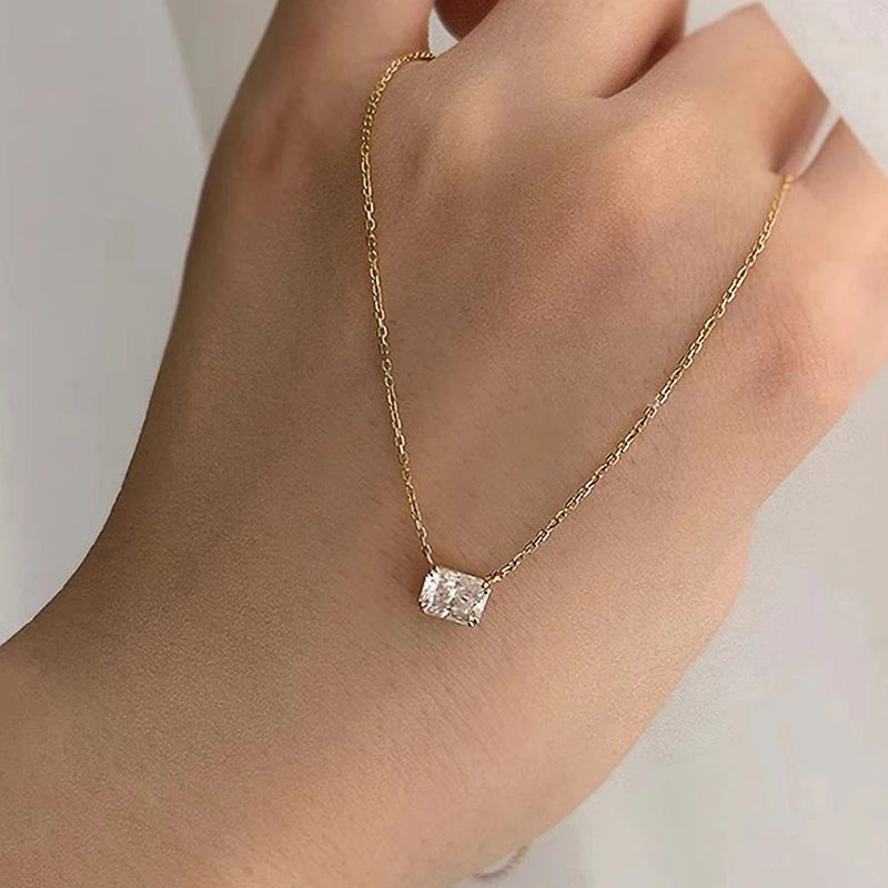 Huitan Minimalist CZ Rectangular Pendant Necklace – Gold Choker Pendant Necklace Axl