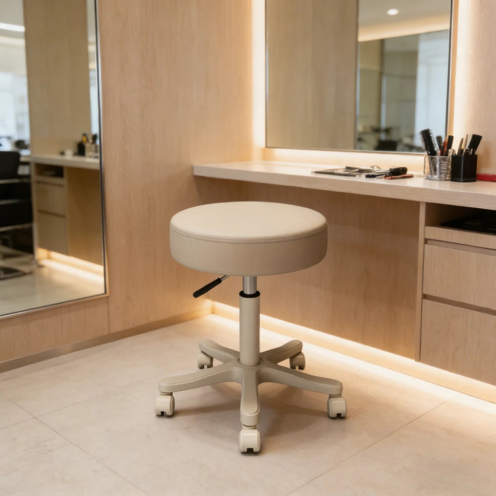 Lifting Rotating Salon Stool with Wheels | Barber & Manicure Salon Stool Axl Rice White