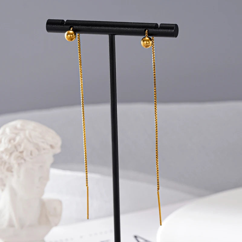 Huitan Bead Line Drop Earrings – 304 Stainless Steel Women Drop Earrings Axl