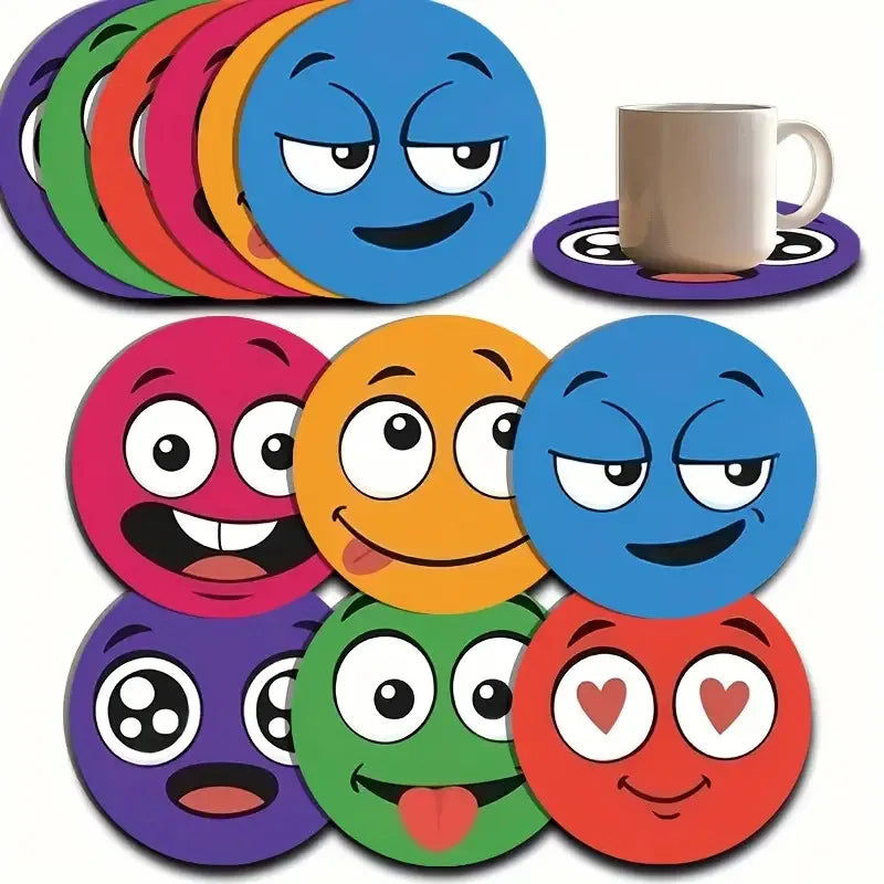 6-Piece Funny Expression Silicone Coasters – Heat-Resistant Set Silicone Coaster Set Axl 6pcs