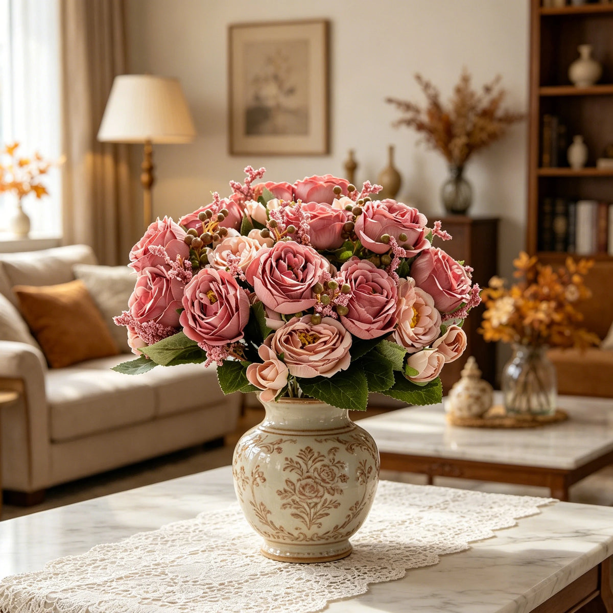 Artificial Silk Peony & Rose Bouquet – Wedding & Home Décor Artificial Flower Bouquet Axl