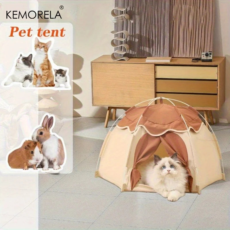 KEMORELA Large Semi-Enclosed Cat Bed | Retro Pet Tent Semi-Enclosed Cat Bed Axl