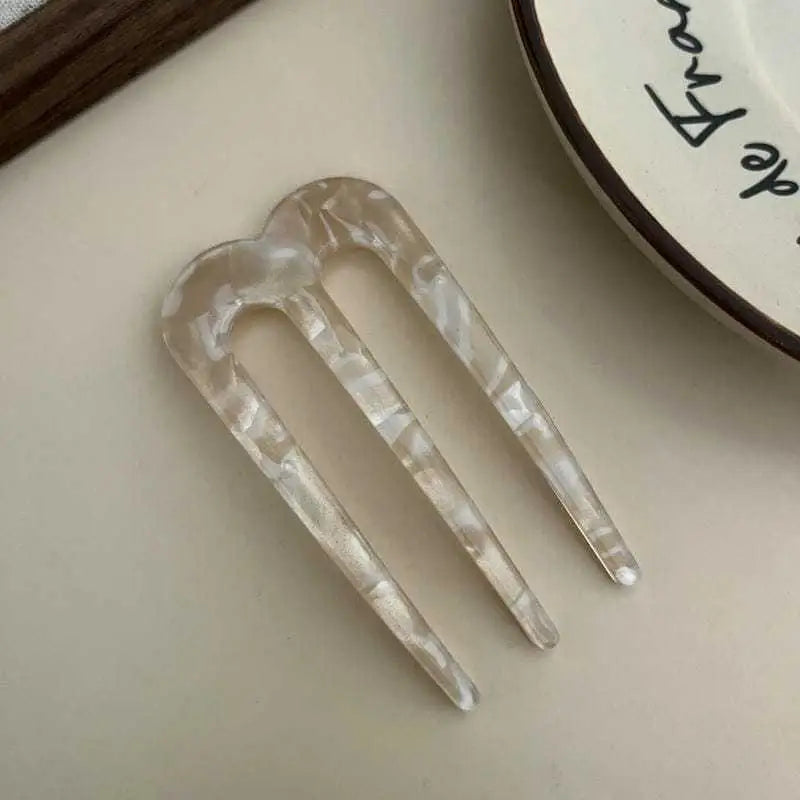 French U-Shaped Hair Fork – 3 Prong Bun Stick for Women Hair Fork Stick Axl Beige