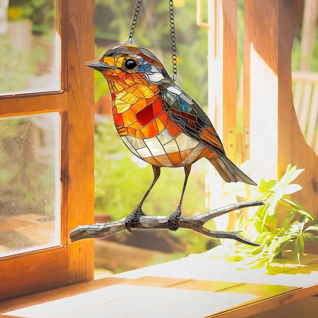 Robin Bird Suncatcher – Stained Glass Effect Window Ornament Window Suncatcher Axl