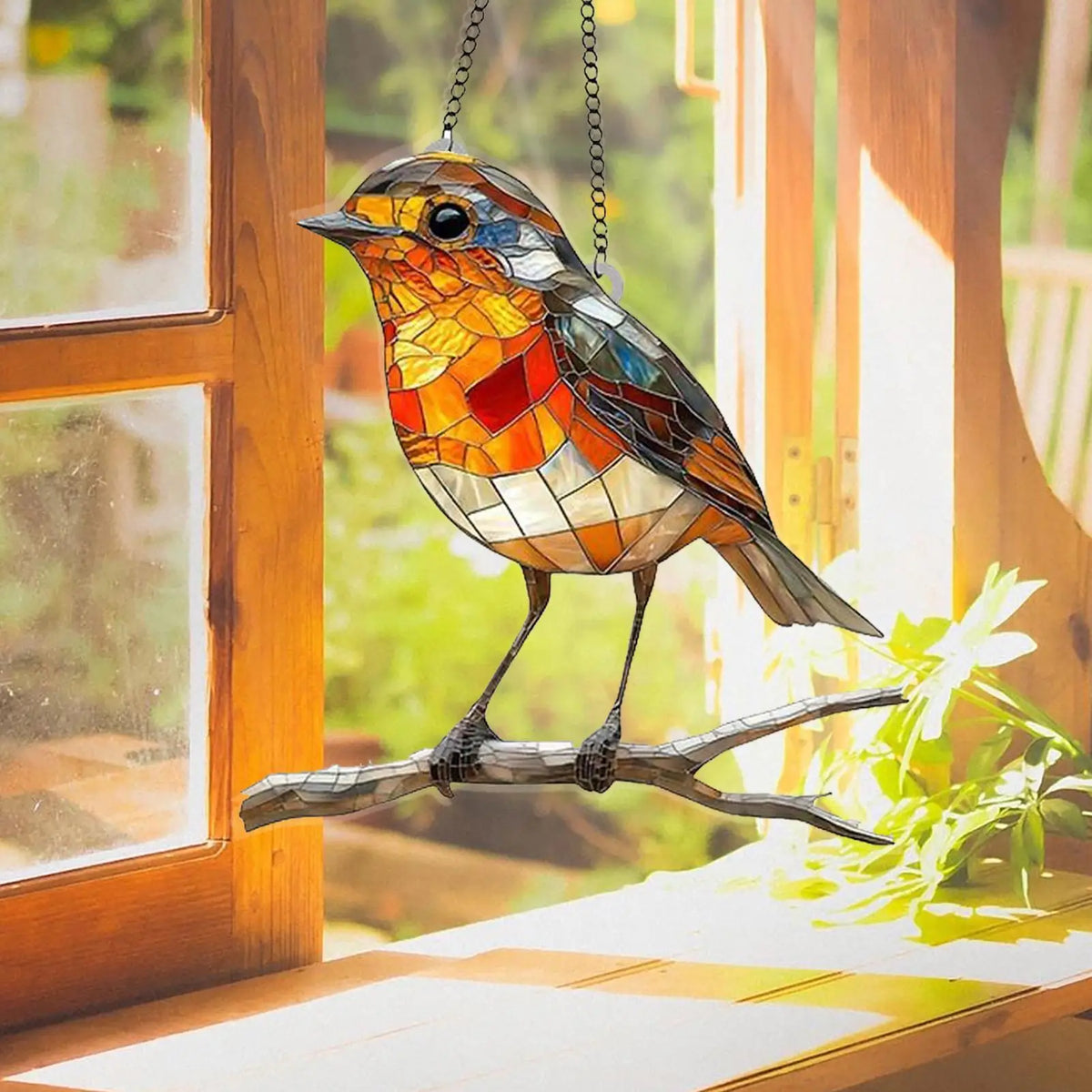Robin Bird Suncatcher – Stained Glass Effect Window Ornament Window Suncatcher Axl
