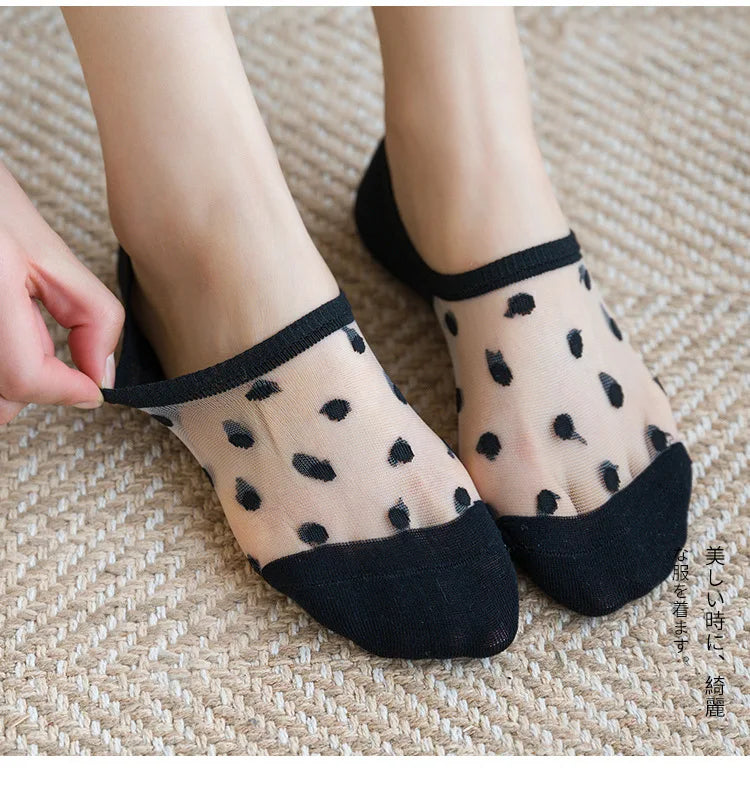 Women's Polka Dot Ankle Socks – 5 Pairs Bamboo Fiber Low Cut Women's Ankle Socks Axl