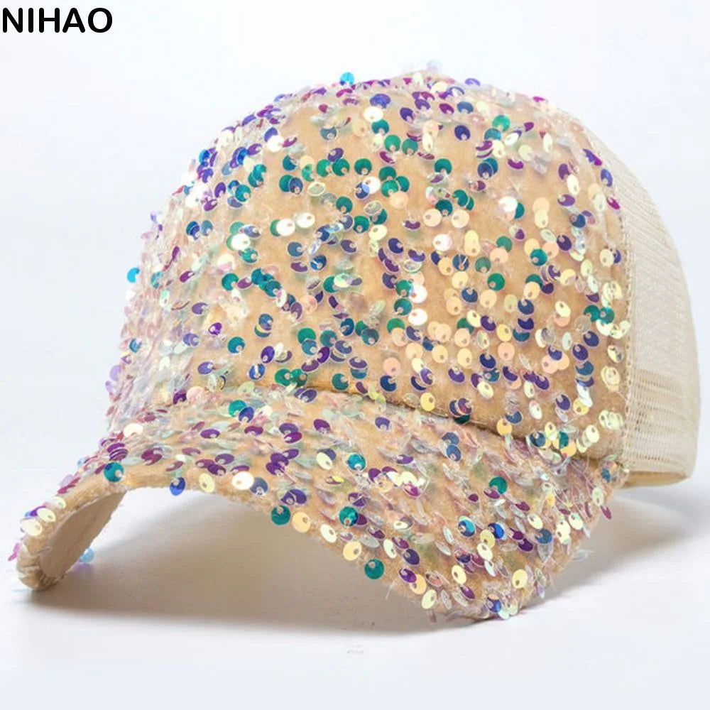 Sequin Baseball Cap – Shiny Glitter Peaked Sun Hat for Women Sequin Baseball Cap Axl