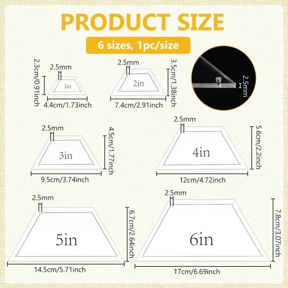 6-Pc Acrylic Quilting Half Template Rulers Set – 1 to 6 Inch Quilting Template Rulers Axl