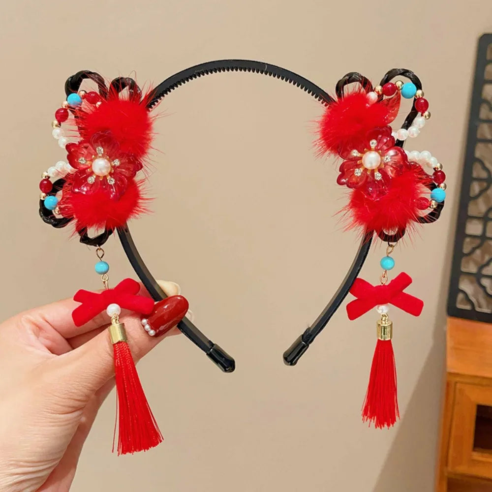 Girls Flower Braid Wig Headband – Chinese Style Hair Accessory