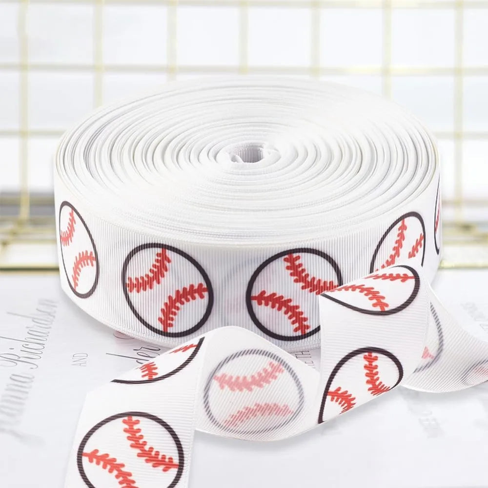 Baseball Grosgrain Ribbon 1 Inch 50 Yards – White Sports Print Craft Ribbon Axl