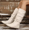 Women's Pleated Suede Mid-Calf Western Cowboy Boots | Side Zip Women's Cowboy Boots Axl Creamy-white 36