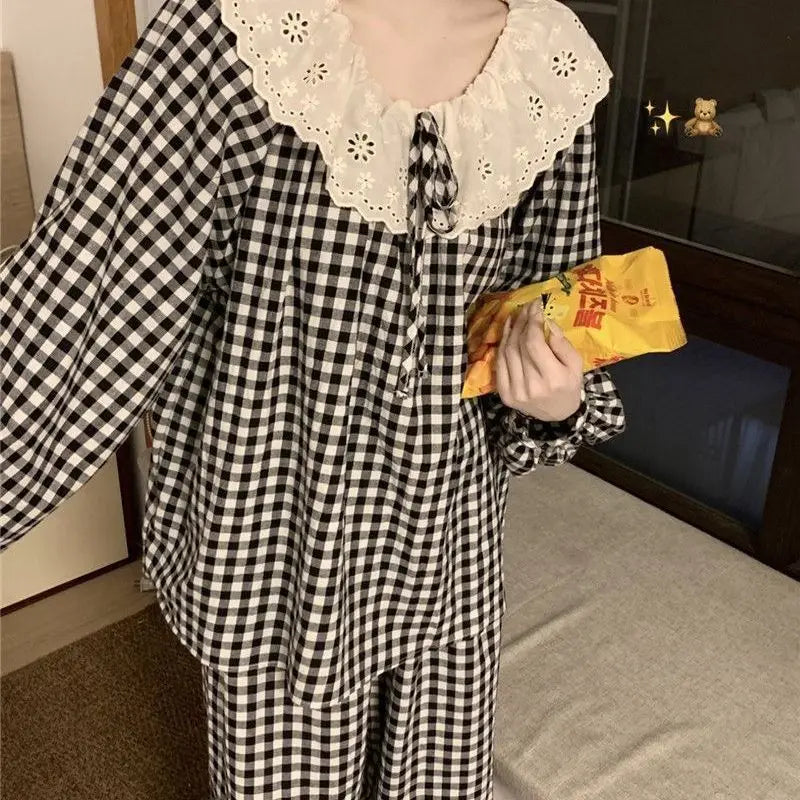Women's Yellow Plaid Pajama Set – Long Sleeve Sleepwear Women's Pajama Set Axl CJ2025 black L