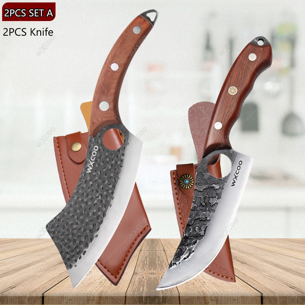 WXCOO Hand Forged Stainless Steel Boning & Chef Knife Kitchen Chef Knife Axl 2PCS A