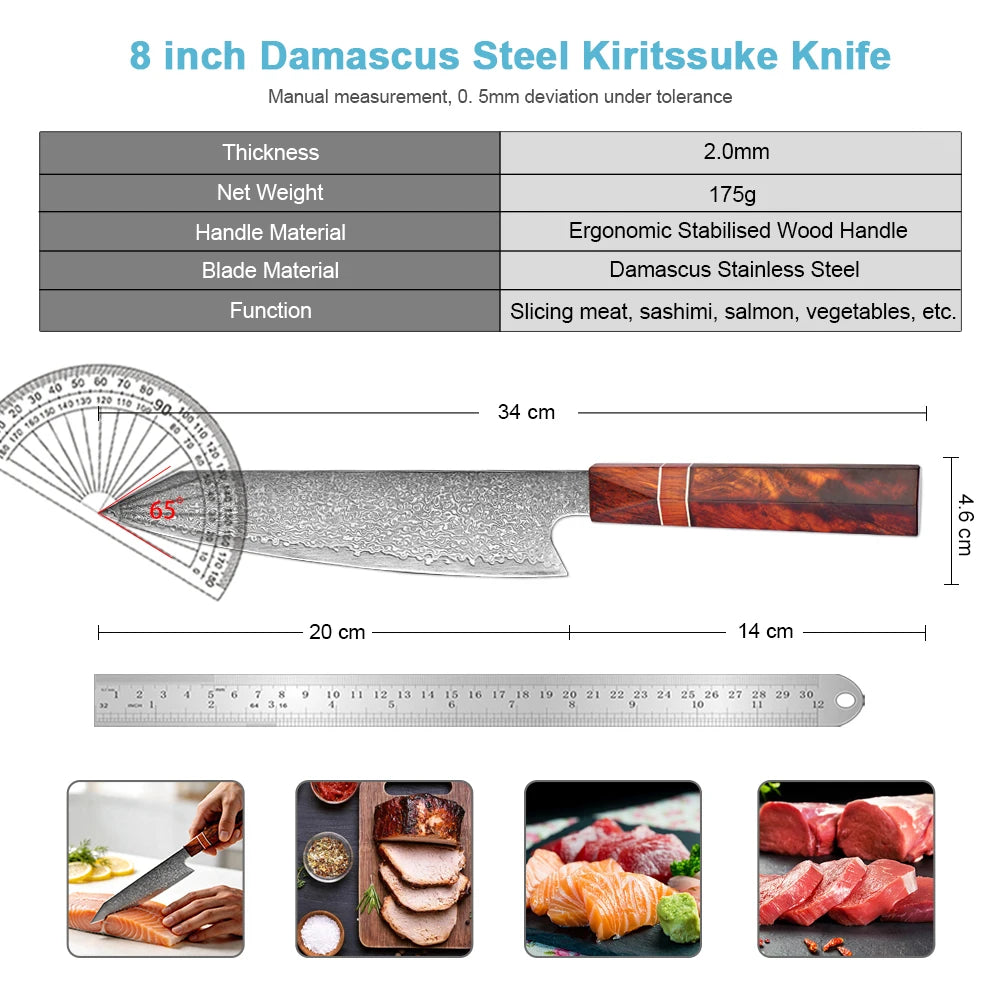 XITUO 8" Damascus Chef Knife VG10 Steel – Hexagonal Handle Damascus Chef Knife Axl