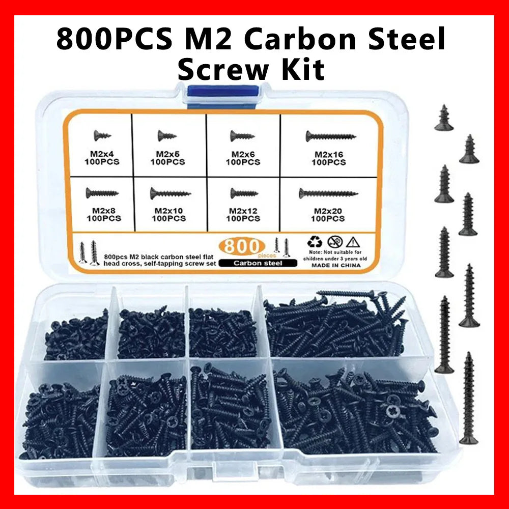 800 Pcs M2 Black Phillips Self-Tapping Screw Assortment Kit Screw Assortment Kit Axl 800PCS kit