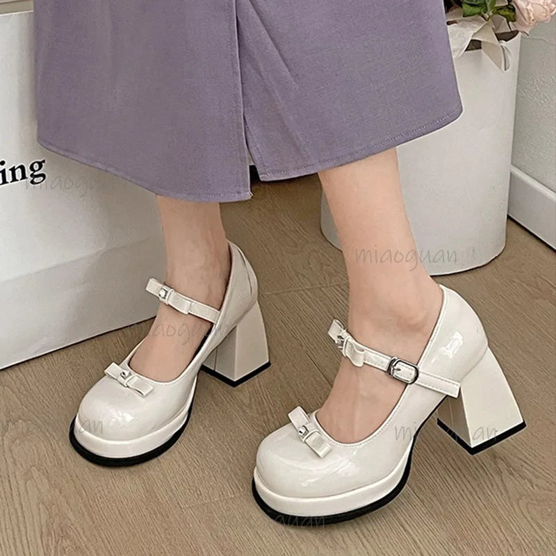 Women's Mary Jane Pumps – Butterfly-Knot Thick Block Heel Mary Jane Pumps Axl