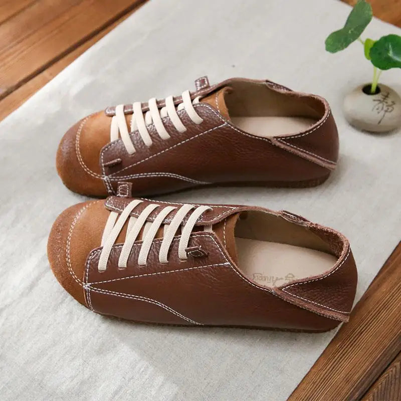 Women's Harajuku Flat Loafers – Wide Toe Lace-Up Slip-On Mules Women's Flat Loafers Axl Brown 39