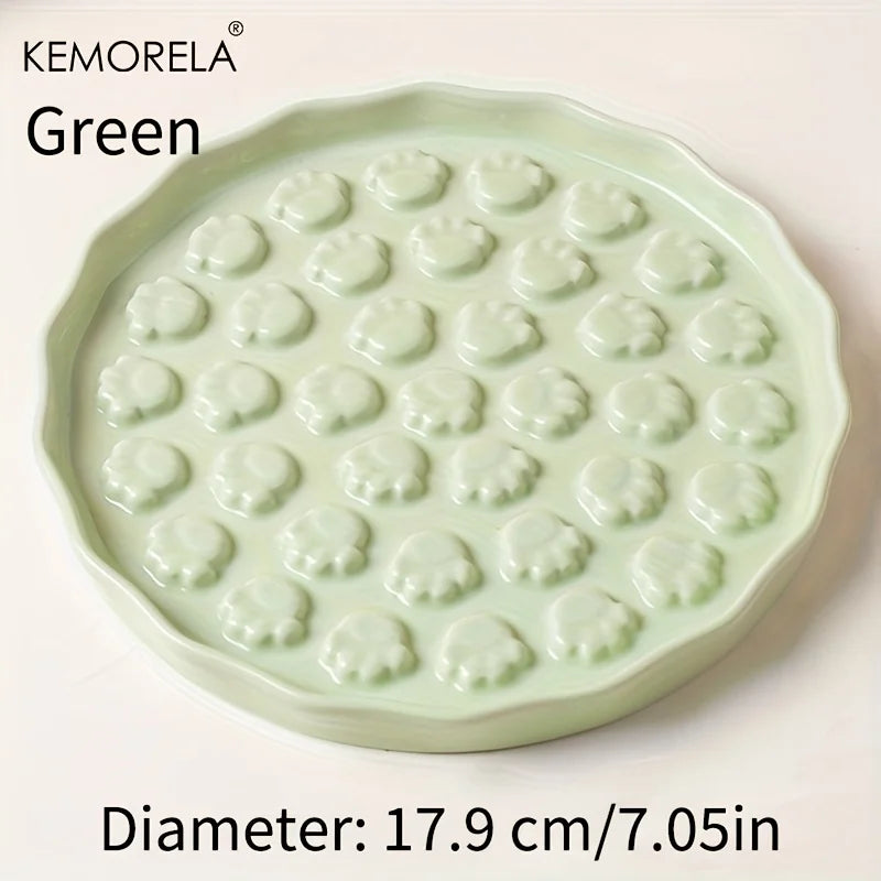 KEMORELA Ceramic Slow Feed Cat Bowl – Paw Design Pet Dish Slow Feed Pet Bowl Axl Green