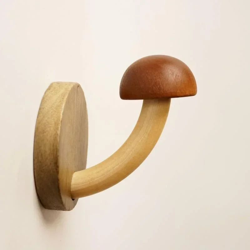 Wooden Mushroom Wall Hook – Self-Adhesive Clothes & Cap Hanger Wall Hook Axl Brown