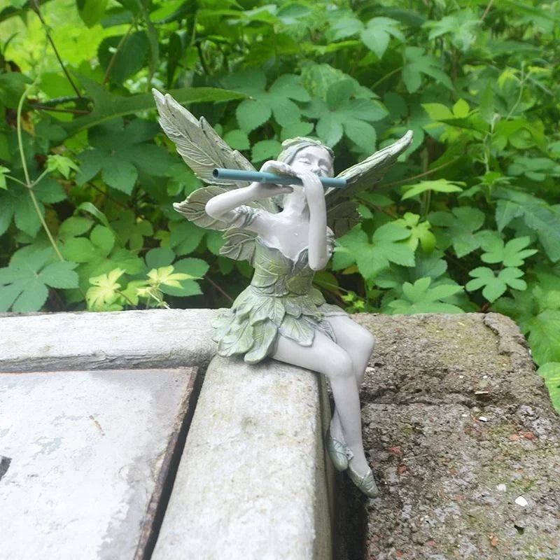 Flute Fairy Resin Garden Statue – Angel Sculpture Decor Garden Fairy Statue Axl Rose