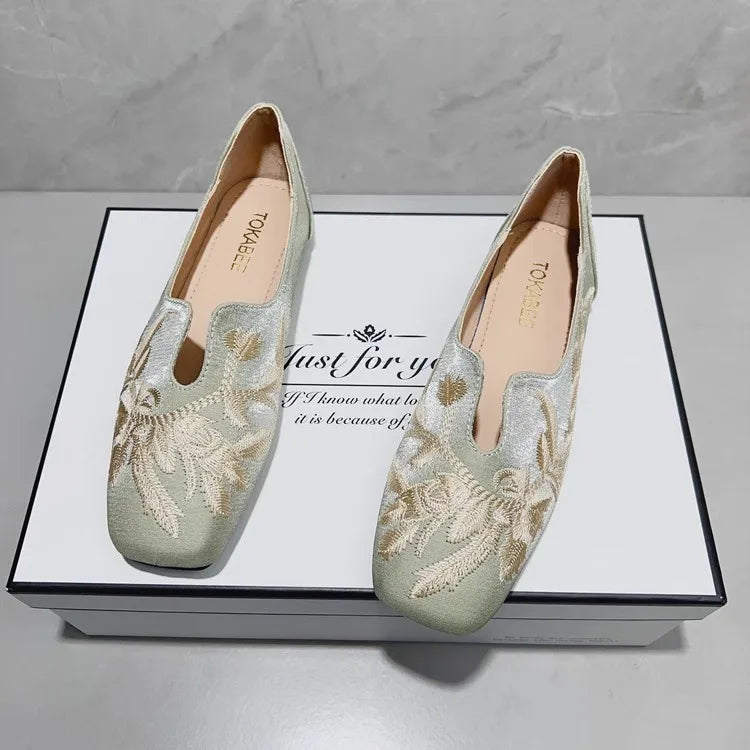 Women's Embroidery Square Toe Slip-On Loafers & Flat Shoes Embroidery Flat Loafers Axl
