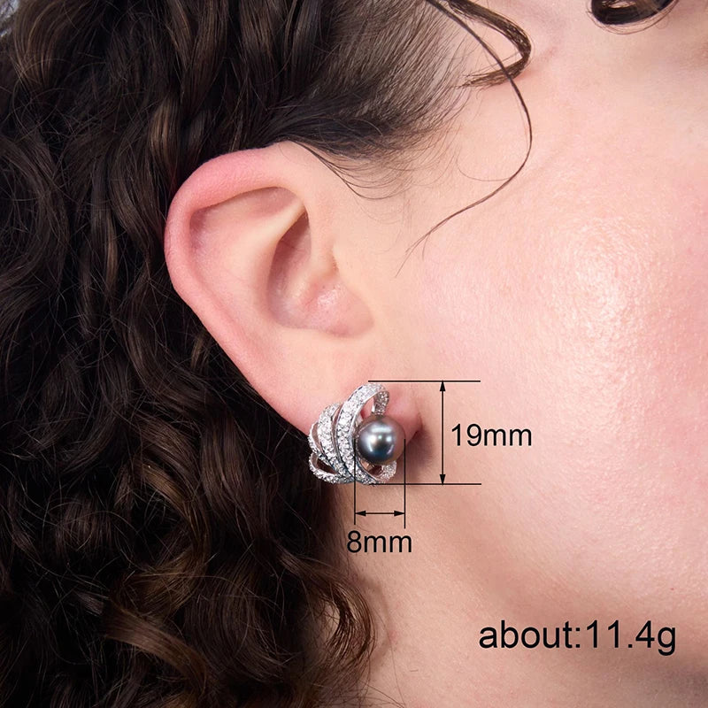 Huitan Pearl & CZ Stud Earrings – Multi-Color Women's Fashion Stud Earrings Axl
