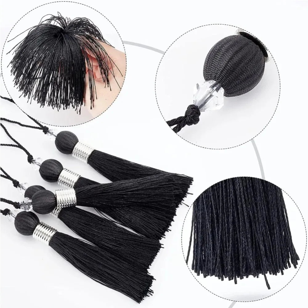 8 PCS Handmade Beaded Polyester Tassel Pendants – 9" Black Craft Tassel Set Axl
