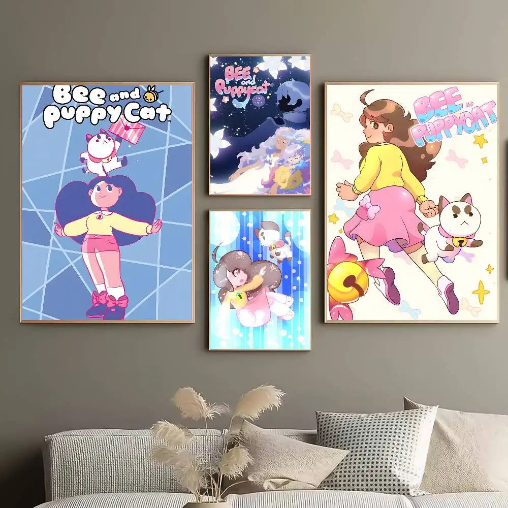 Cartoon Bee & Puppycat HD Wall Poster | Self-Adhesive Waterproof Wall Art Poster Axl