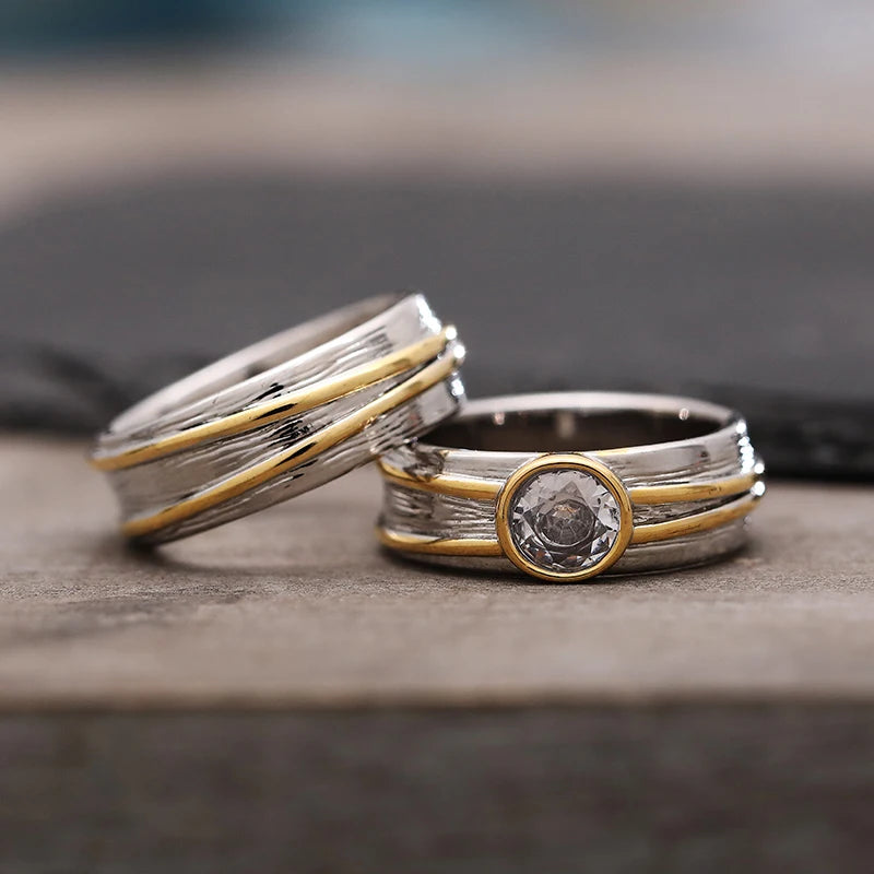 Huitan Two-Tone CZ Bridal Ring Set for Women | 2 Piece Bridal Ring Set Axl