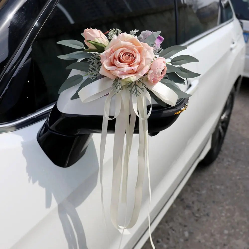 Wedding Car Floral Bow Decoration – Bridal Door & Mirror Decor Wedding Car Decoration Axl