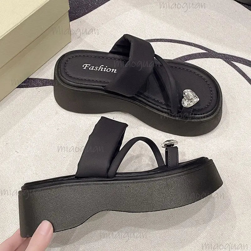 Women's Clip Toe Wedge Sandals – Metal Stripe High Heel Wedge Heel Sandals Axl