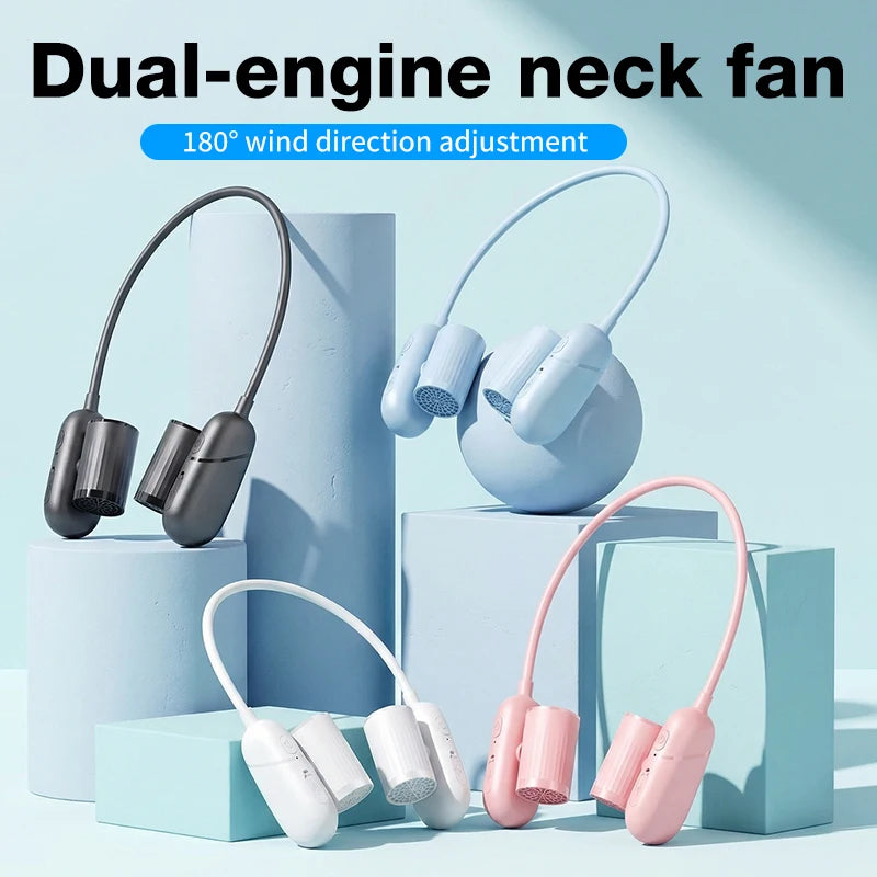 Dual Motor Neck Hanging Fan – 3-Speed Portable Wearable Neck Hanging Fan Axl