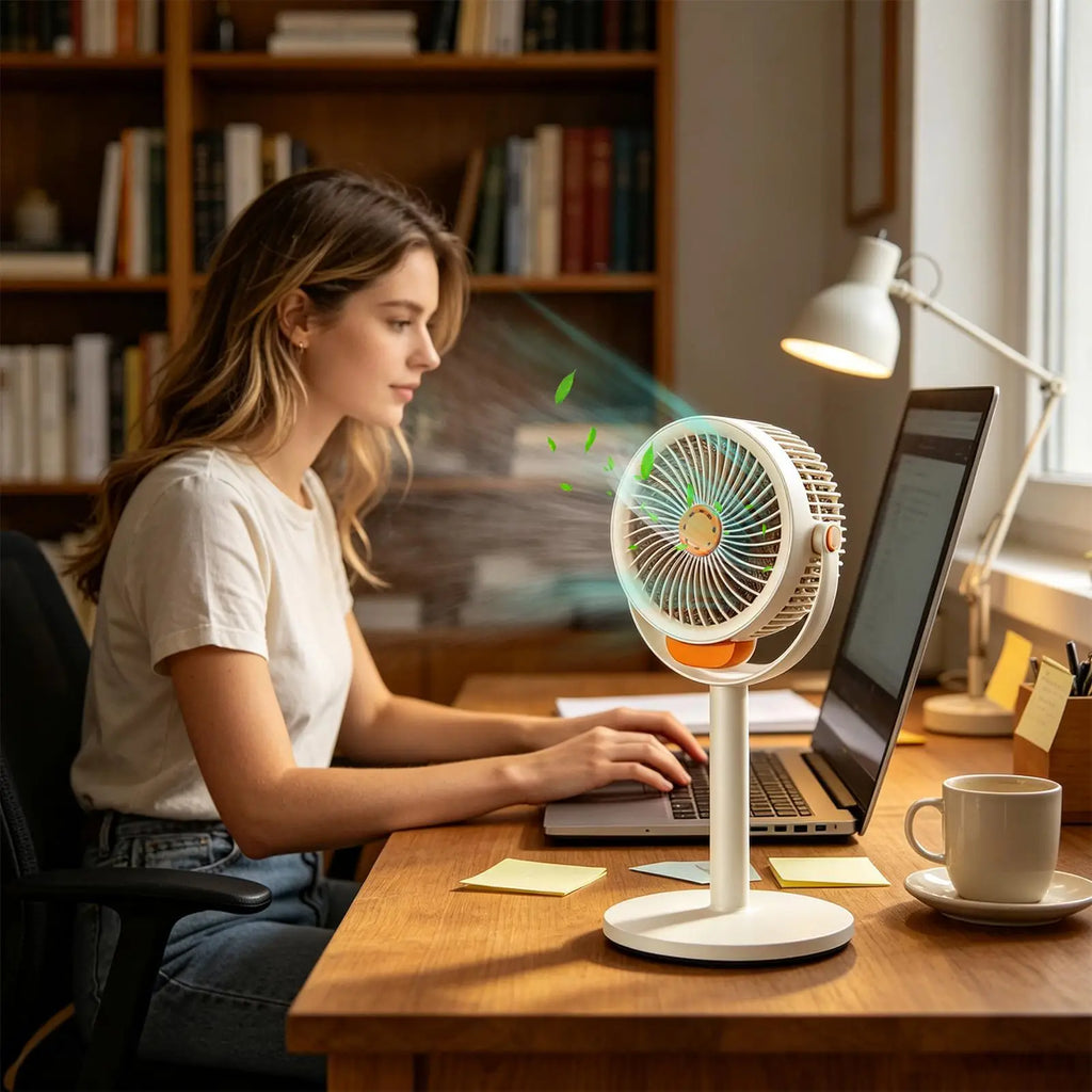 Cordless Floor Fan 4000mAh | 4-Height Adjustable & Anti-Tip Base Cordless Floor Fan Axl