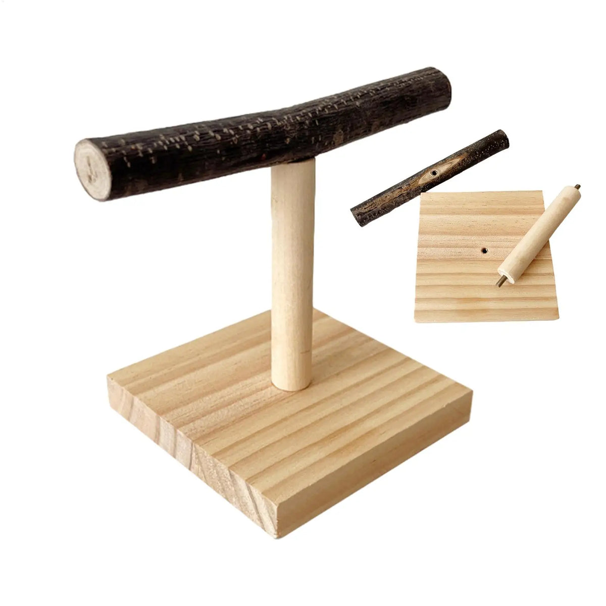 Natural Wood Parrot T-Perch Stand – Chew Toy & Training Perch Bird Perch Stand Axl
