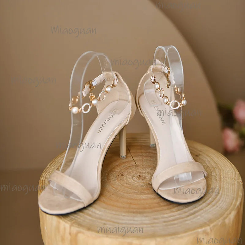 Women's Pearl Ankle Strap Stiletto Sandals – Party High Heels Stiletto Heel Sandals Axl