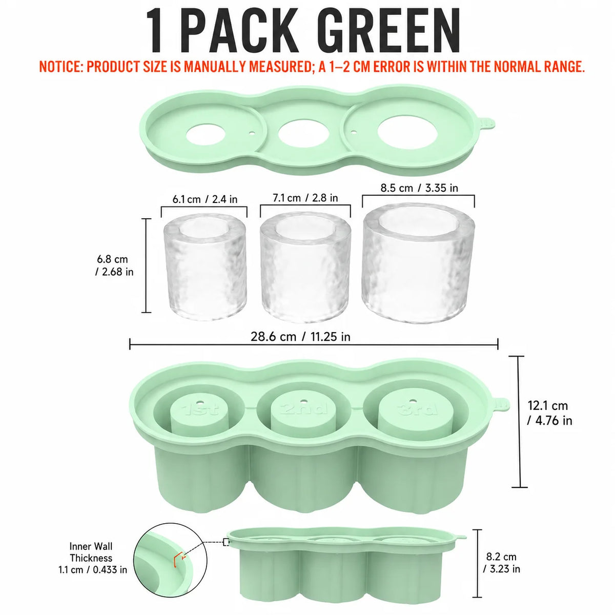 Silicone Ice Tray with Lid – Fits Stanley 40oz 30oz Tumbler Silicone Ice Mold Axl 1 PACK Green